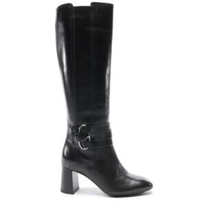 Tod's Women's 38 1/2 Boots Black Leather Tall Block‎ Heeled Equestrian style NWB